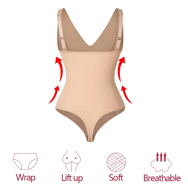 Slimming Shapewear Bodysuit Women Tummy Control Underwear Padded Body Shaper Thongs Panties Flat Belly Postpartum Waist Trainer 240106