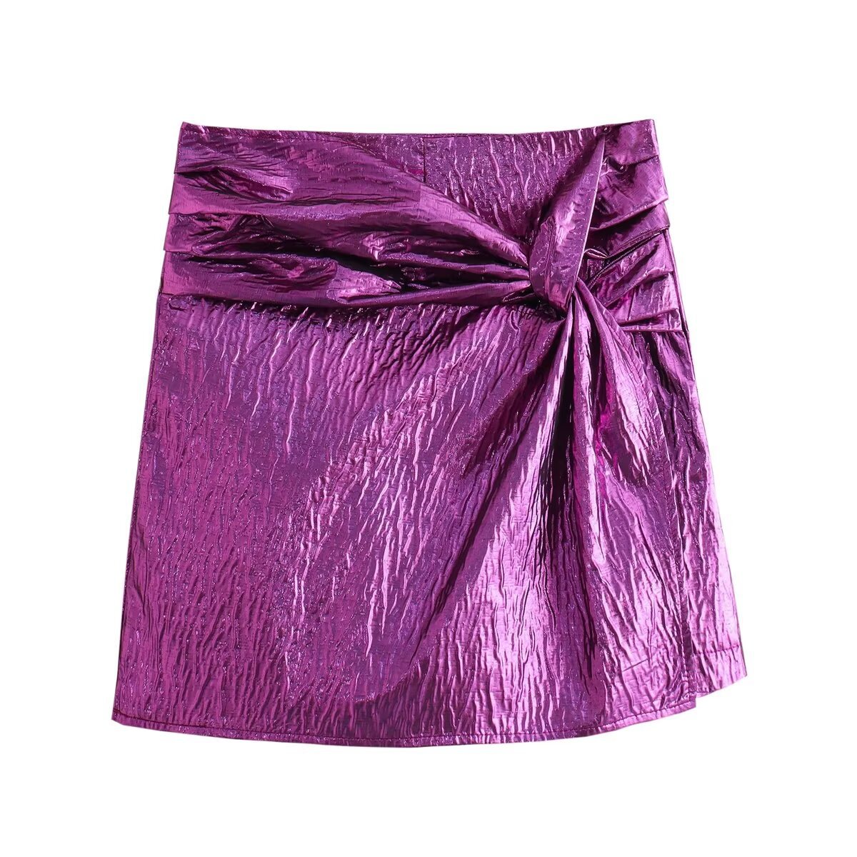 Women's Shorts TRAFZA 2024 Woman Knot Mini Skirt Gold Skort Pleated High Women Waist Short Skirts Chic Elegant