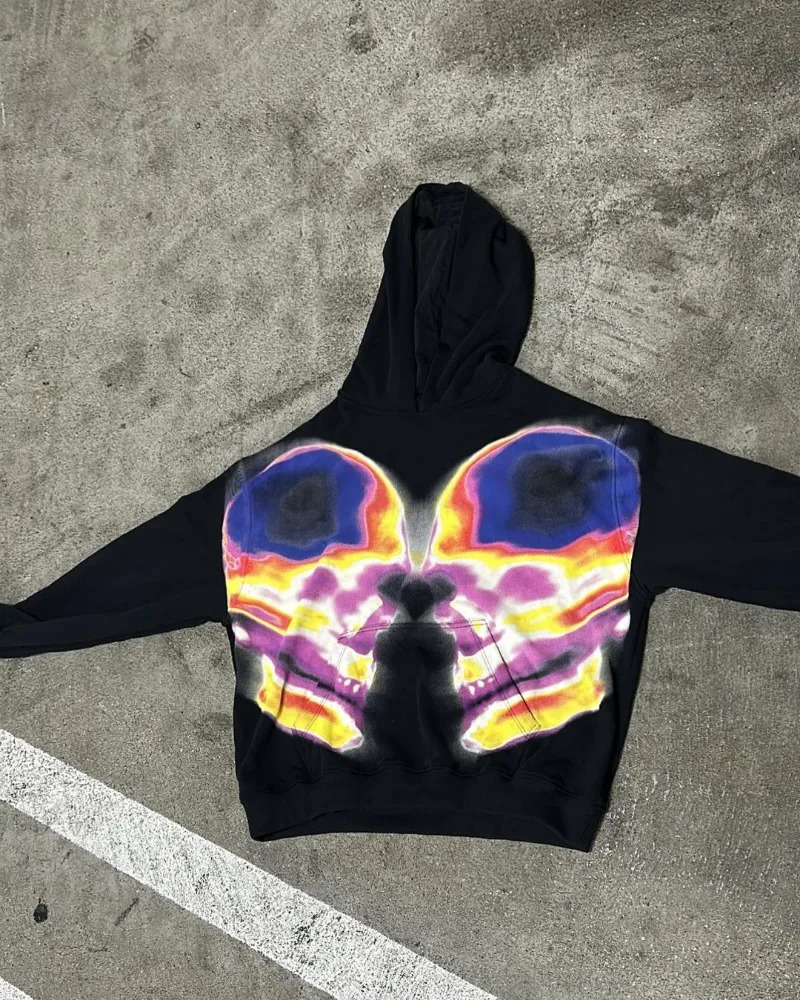 American High Street skull print hoodie men winter y2k Goth punk original super Dalian hoodie couple casual loose sweatshirt 240106