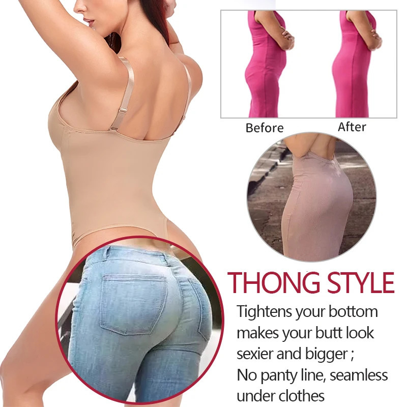 Slimming Shapewear Bodysuit Women Tummy Control Underwear Padded Body Shaper Thongs Panties Flat Belly Postpartum Waist Trainer 240106