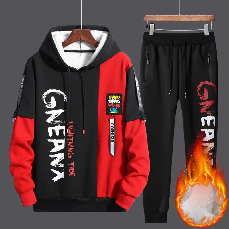 Tracksuit Men Casual Long Sleeve Hooded Mens Two Piece HoodiePants Set Hip Hop Fashion Streetwear Autumn Men Set 4XL 240106