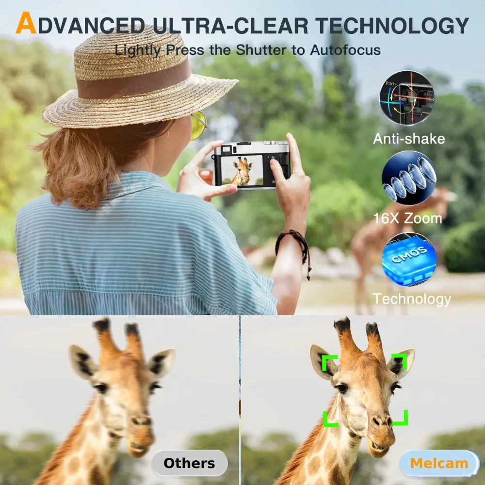 4K Digital Camera Auto Focus 48MP Vlogging for and AntiShake Video Autofocus with Viewfinder Flash Dial 240106