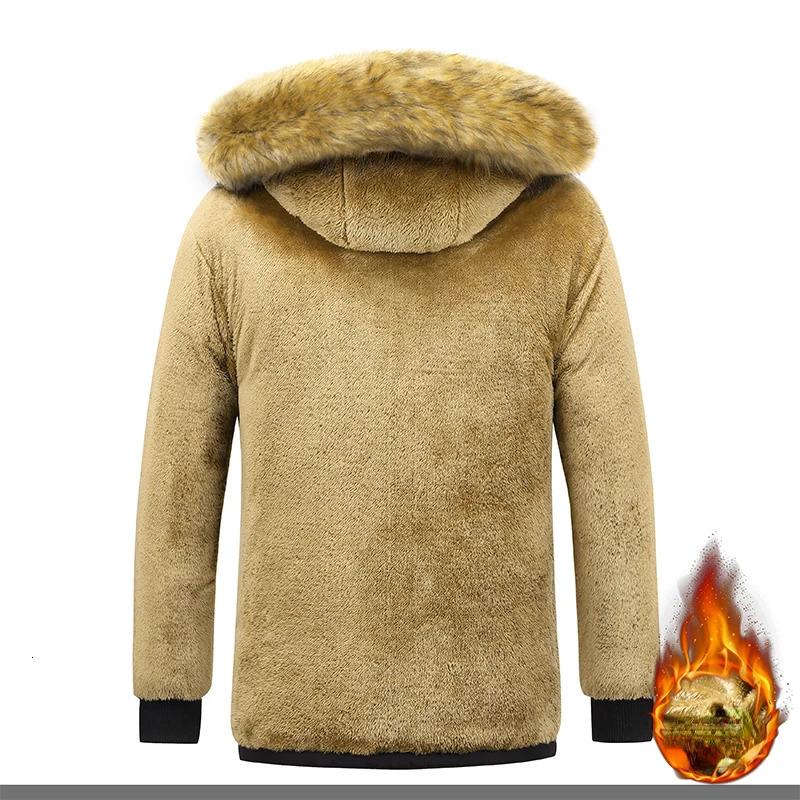 Men Winter Parka Fleece Lined Thick Warm Hooded Fur Collar Coat Male Size 5XL Plush Jacket Autumn Work Outwearing Black 240106