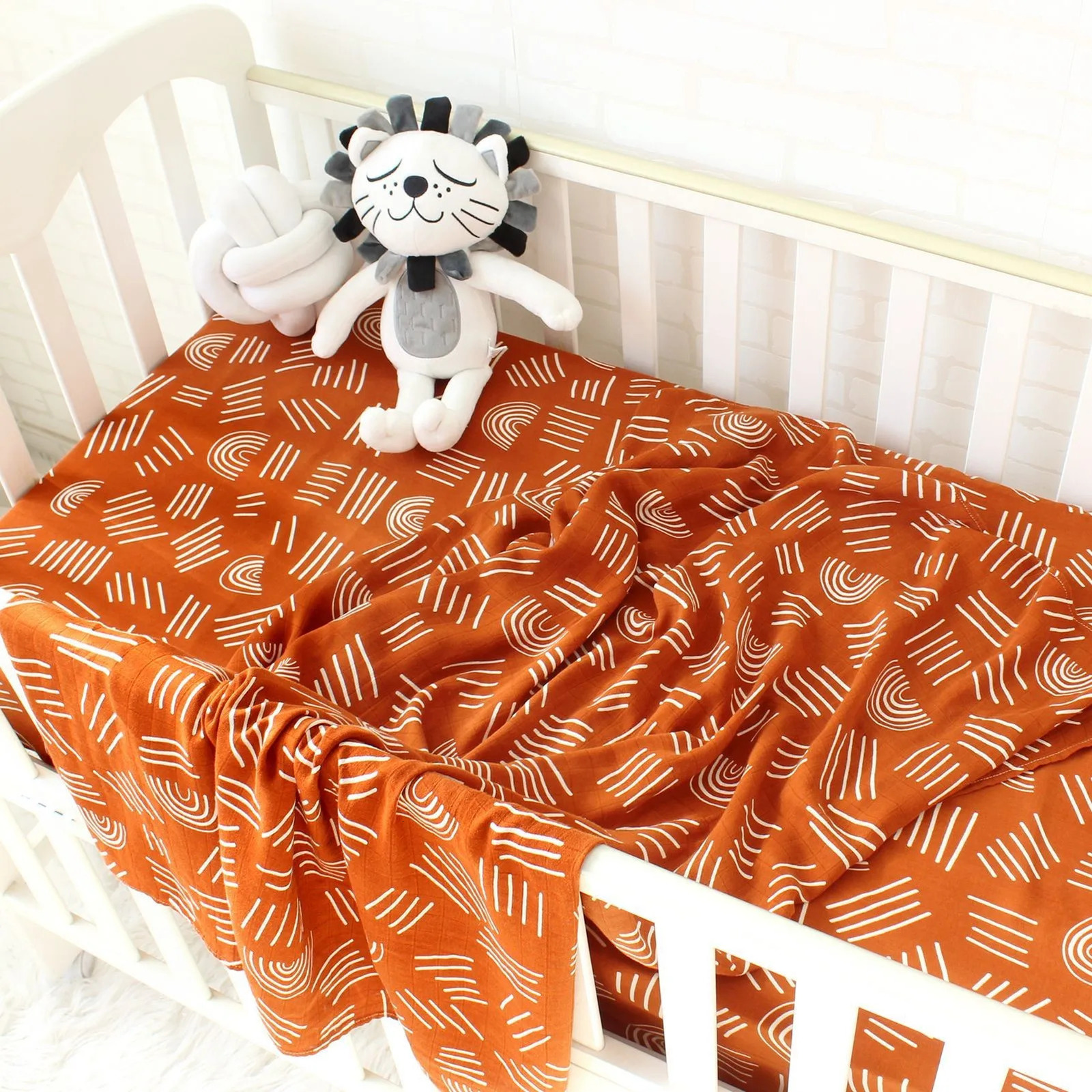 Baby Bedding Set born Plain Color Cotton Muslin Crib Fitted Sheet Cot Bed 240106
