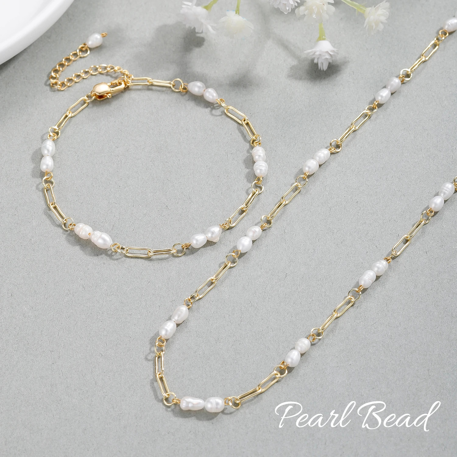Dainty Pearl Choker Necklace BraceletGold NecklaceReal Freshwater PearlsNecklace And Bracelet Set Adjustable Jewelry 240106