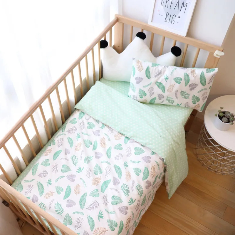 3Pcs Baby Bedding Set For borns Star Pattern Kid Bed Linen Boy Pure Cotton Woven Crib Duvet Cover Pillocase Sheet 240106
