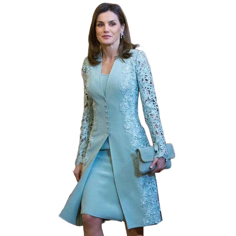 Elegant Mother of The Bride Dresses With Jacket Knee length Sheath Wedding Guest Dress Suit Lace Long Sleeves Chic Formal Party Wear Groom Mom Prom Go