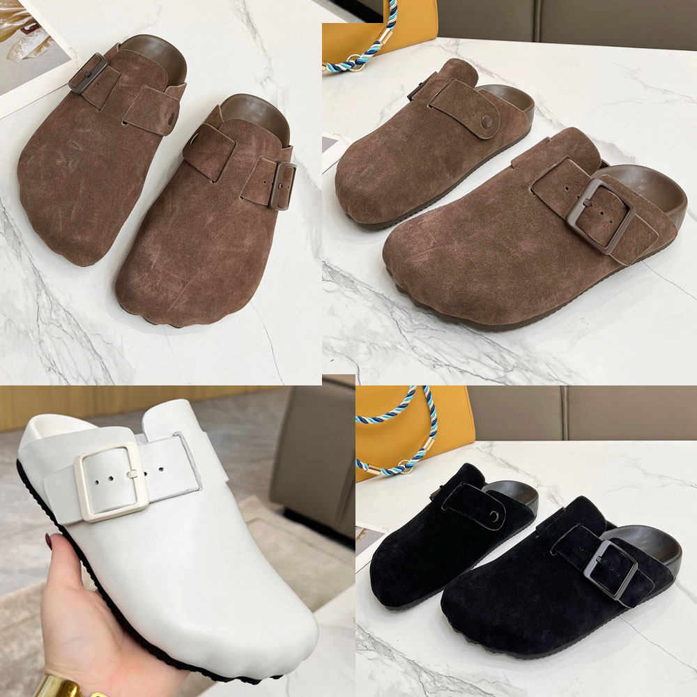 WOMENS MENS SUNDAY MULE IN BROWN 76171 light brown suede calfskin One leather strap with one adjustable belt buckle Five finger shape at toe mule sandal slipper 35 45