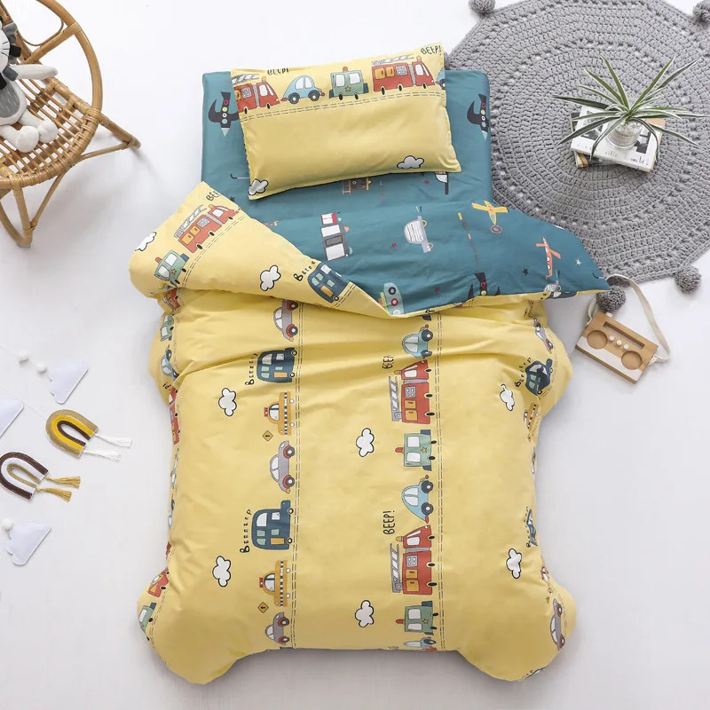 Children's Cotton Threepiece Set Kindergarten Nap Cartoon Bed Sheet Quilt Cover Bedding Kit Pillowcase CP27 240106