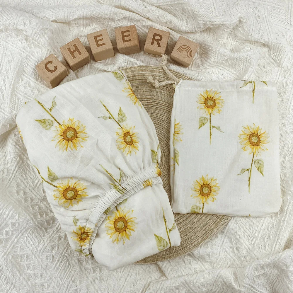 Baby Bedding Set born Plain Color Cotton Muslin Crib Fitted Sheet Cot Bed 240106