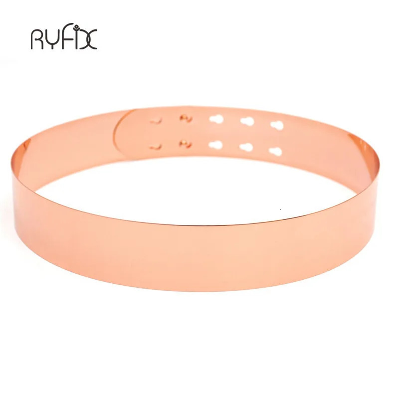Women Punk Full Metal Mirror Skinny Waist Belt Metallic Rose Gold Plate 2cm 3cm 45cm Wide Chains Ceinture Sashes Dresses 240106