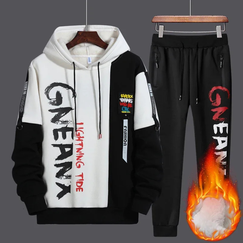 Tracksuit Men Casual Long Sleeve Hooded Mens Two Piece HoodiePants Set Hip Hop Fashion Streetwear Autumn Men Set 4XL 240106