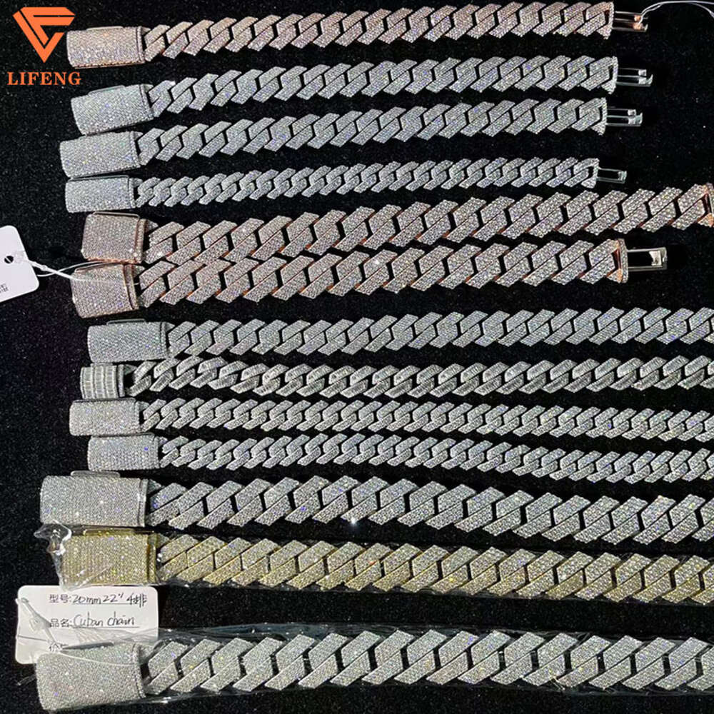 Fashion Jewelry Bracelet 12mm 15mm 18mm 20mm S925 Silver Full Iced Out Vvs Moissanite Diamond Necklace Custom Cuban Link Chain