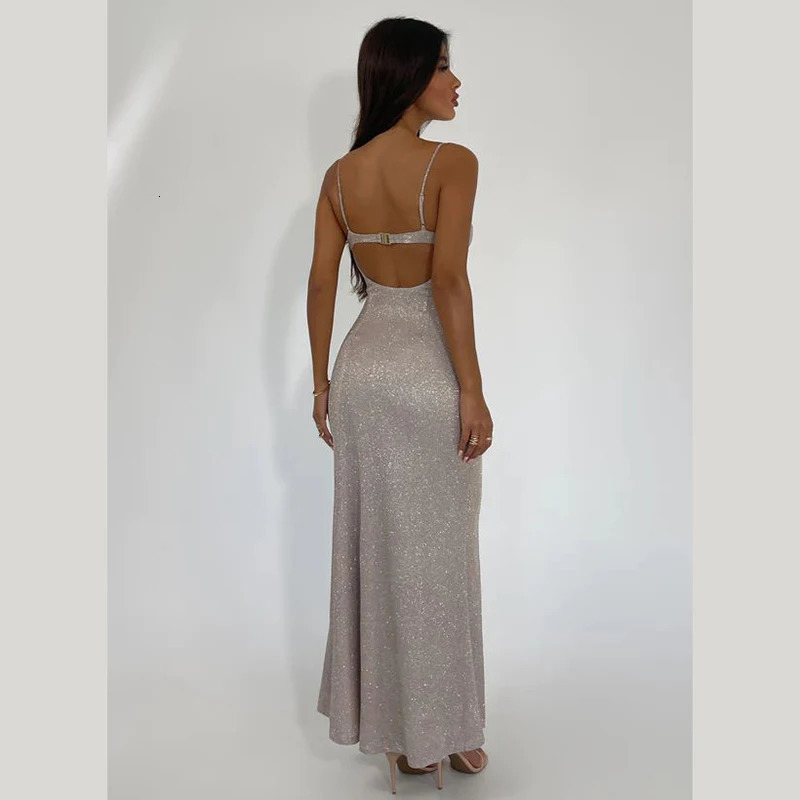 Bright Silk Glitter Sexy Dress For Women Robes Elegant Evening Party Dress Bodycon Maxi Long Summer Dress Vestido YL23558SK 240106