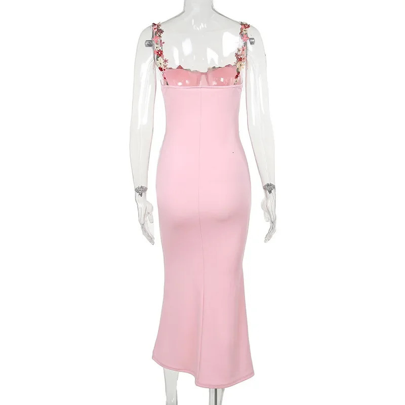 Autumn Winter Sexy Sleeveless Backless Floral Maxi Long Dresses Outfits for Women Lace Up Bandage Bodycon Party Club Dress Gift 240106
