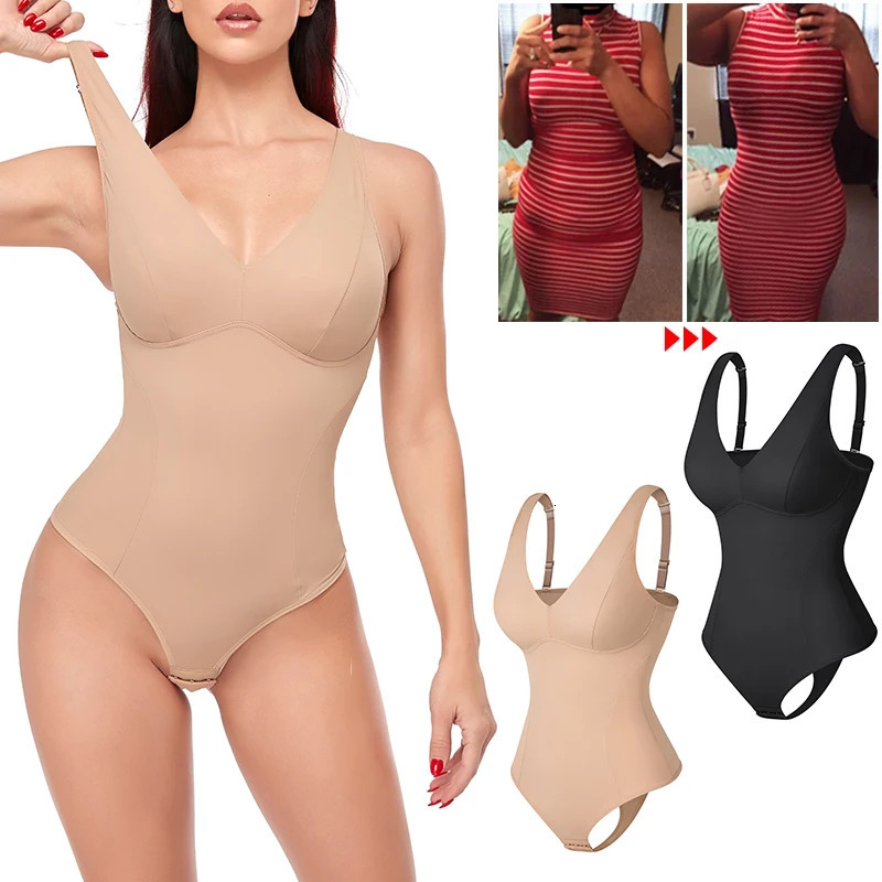 Slimming Shapewear Bodysuit Women Tummy Control Underwear Padded Body Shaper Thongs Panties Flat Belly Postpartum Waist Trainer 240106