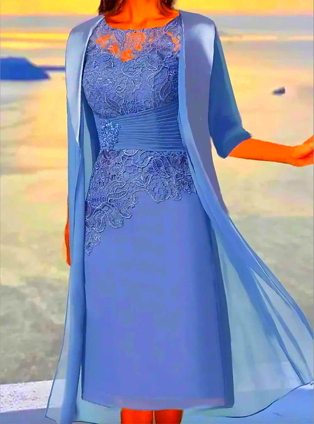 Elegant Knee Length Sheath Mother Of The Bride Dresses With Long Jacket Half Sleeves Lace Appliques Groom Mom Prom Evening Gowns Short Wedding Guest D