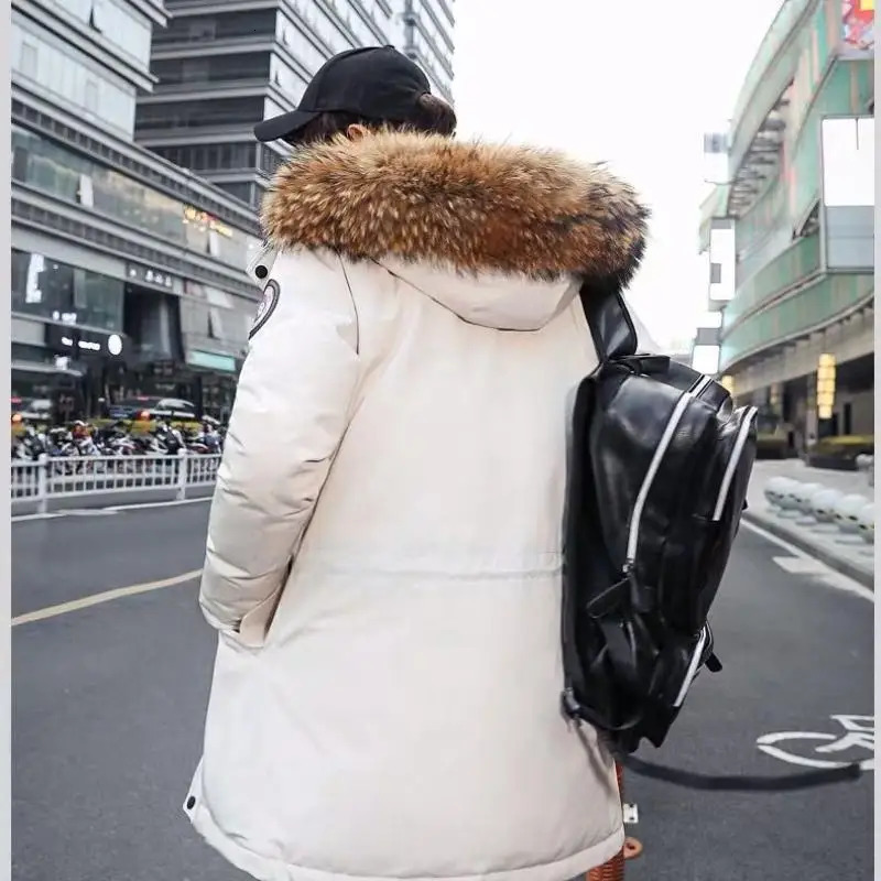 Men Winter Duck Down Coats Hooded Fur Collar Long Down Jackets High Quality Male Outdoor Windproof Warm Casual Winter Jackets 240106