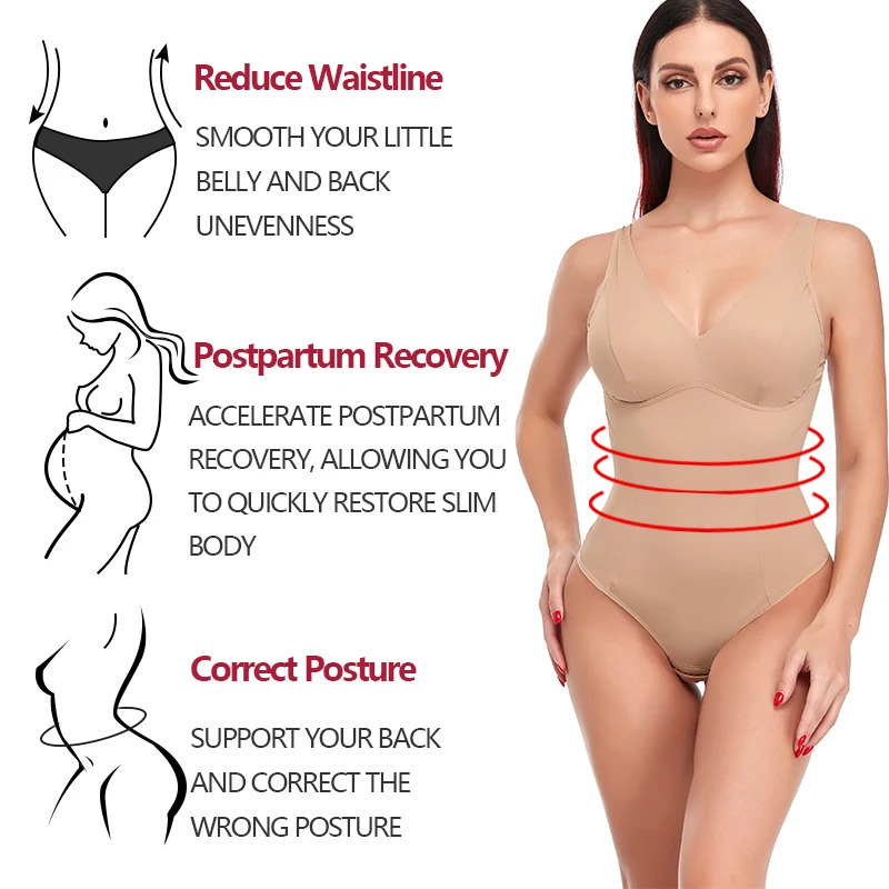 Slimming Shapewear Bodysuit Women Tummy Control Underwear Padded Body Shaper Thongs Panties Flat Belly Postpartum Waist Trainer 240106