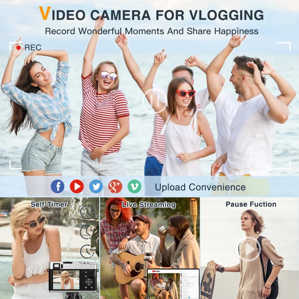 4K Digital Camera Auto Focus 48MP Vlogging for and AntiShake Video Autofocus with Viewfinder Flash Dial 240106