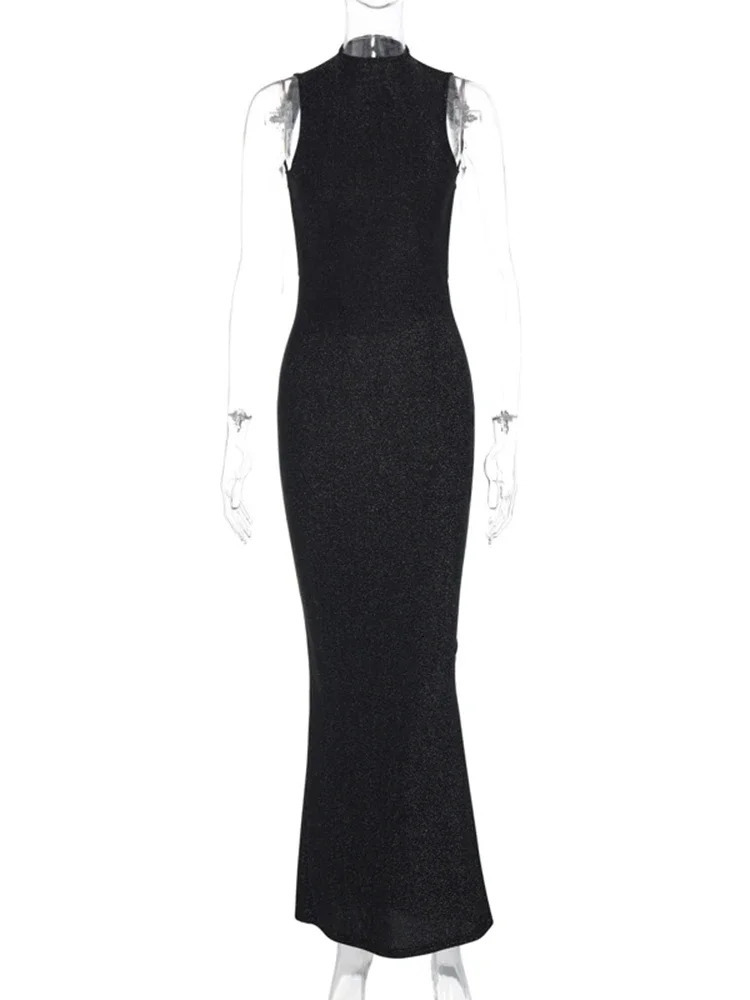 Dulzura Bling Glitter Sleeveless Backless Midi Dress Women Bodycon Sexy Streetwear Party Elegant Outfit Birthday Evening Clothes 240106