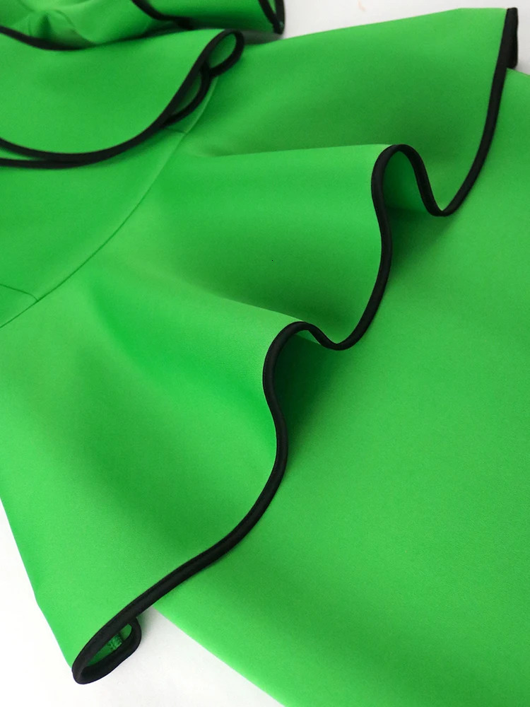 AOMEI Christmas Party Dress Women High Neck Peplum Elegant Ruffles Short Sleeve Evening Cocktail Event Gowns Knee Length 4XL 240106