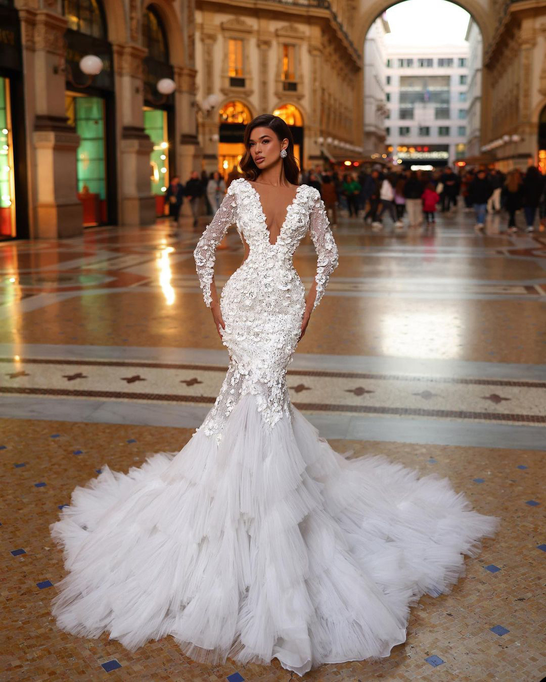 Mermaid White Wedding Dresses D Ral Appliques Long Sleeve Bridal Gowns Lace Illusion Jewel Neck Bride Dress ress