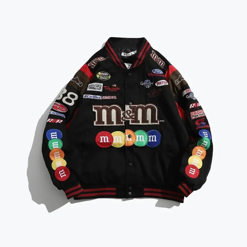 Bomber Jacket Men Women Hip Hop M M Embroidery Motorcycle Loose Baseball Coat Casual High Quality Street Racing Varsity Outwear 240106