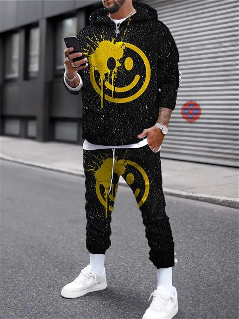 Hip Hop 3D Plaid Line Print Hoodie Pants Set Cool Men's/Women's 2-Piece Tracksuits Tracksuit Sets Spring Autumn Menswear 240106