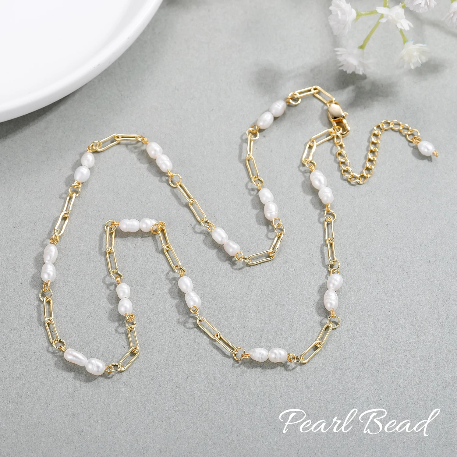 Dainty Pearl Choker Necklace BraceletGold NecklaceReal Freshwater PearlsNecklace And Bracelet Set Adjustable Jewelry 240106