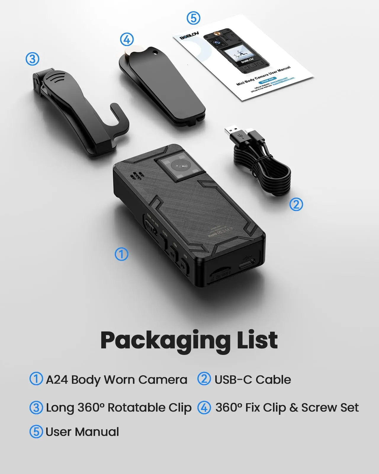 BOBLOV Mini Camera A24 HD 1296P Sports Action DV Digital Cameras Security Protection Small Camcorder Pocket Body Camara 240106