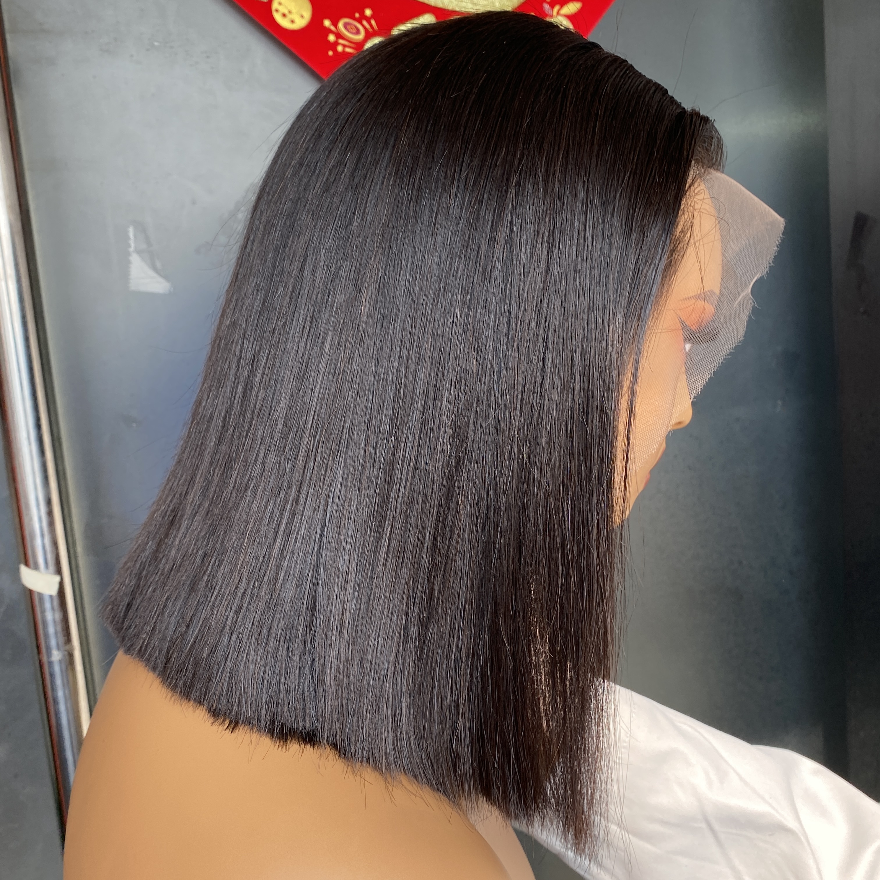 Brazilian Peruvian Vietnamese Double Drawn 12 Inch Natural Black Color 100% Raw Virgin Remy Human Hair Silky Straight 13x4 HD Lace Wig