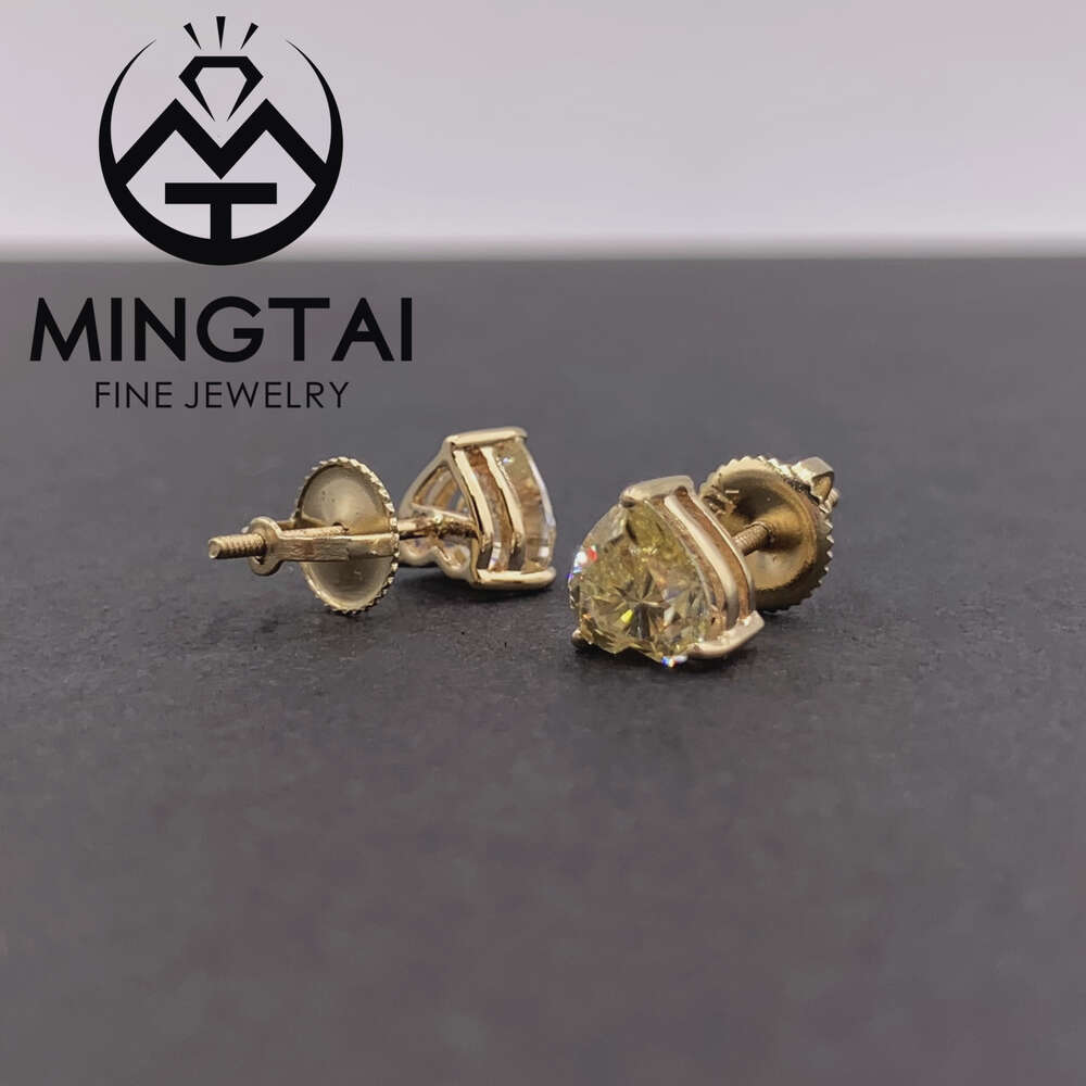 Yellow gold moissanite heart cut solitaire 14k 18k stud diamond earrings screw back bridal earrings jewelry women