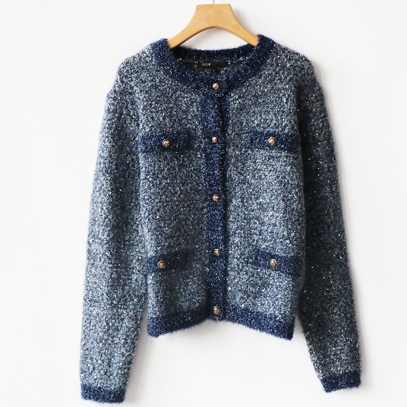 Maje New Button Color Contrast Socialite Knitted Coat Women's Sweater