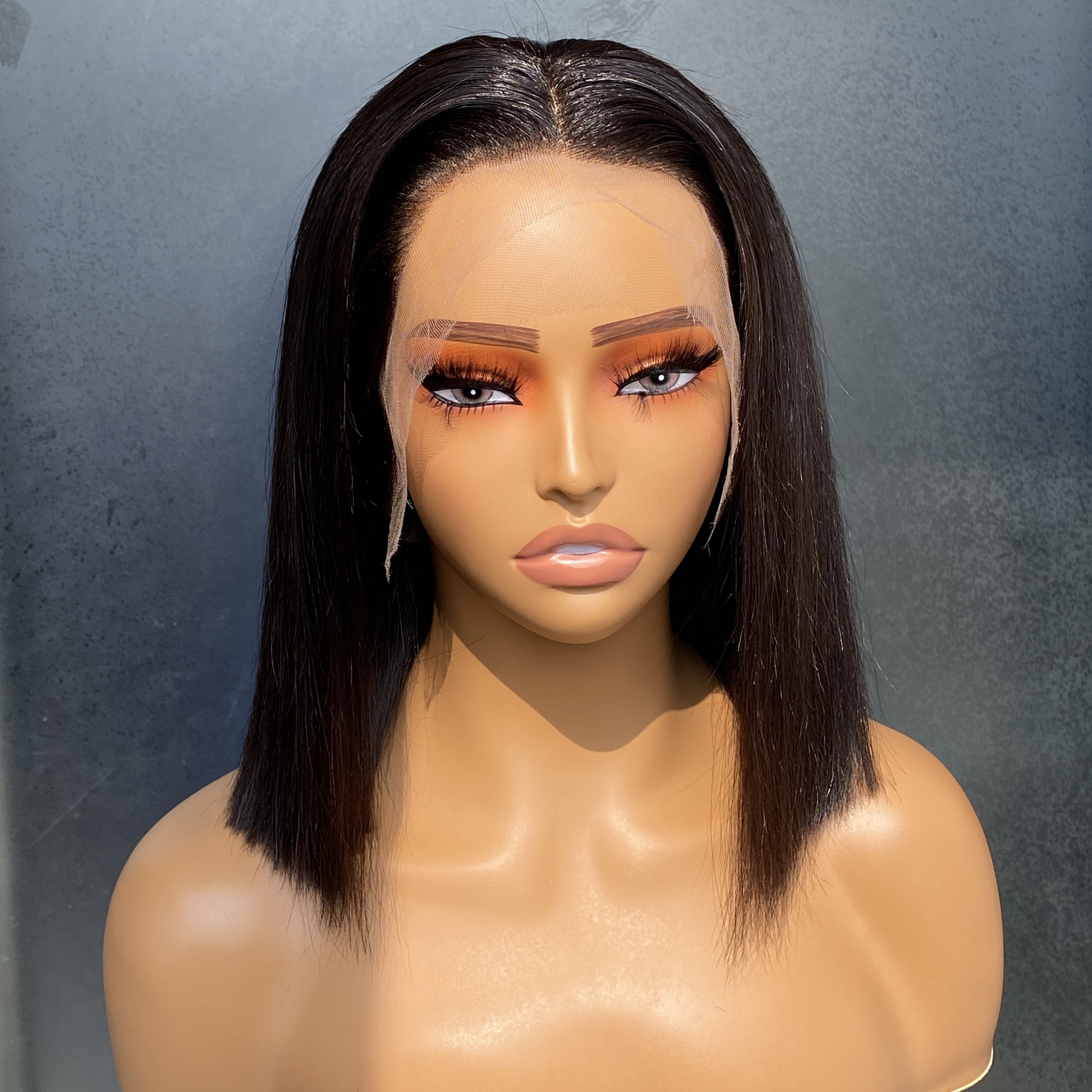 Brazilian Peruvian Vietnamese Double Drawn 12 Inch Natural Black Color 100% Raw Virgin Remy Human Hair Silky Straight 13x4 HD Lace Wig