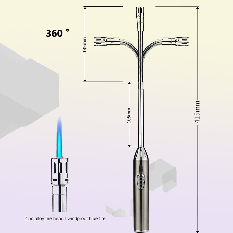 s 70cm Blue Flame Kitchen Candle Long Butane Gas Lighter 360 Degrees Rotate Stove BBQ Igniter Welding Torch Picnic Tool 0103
