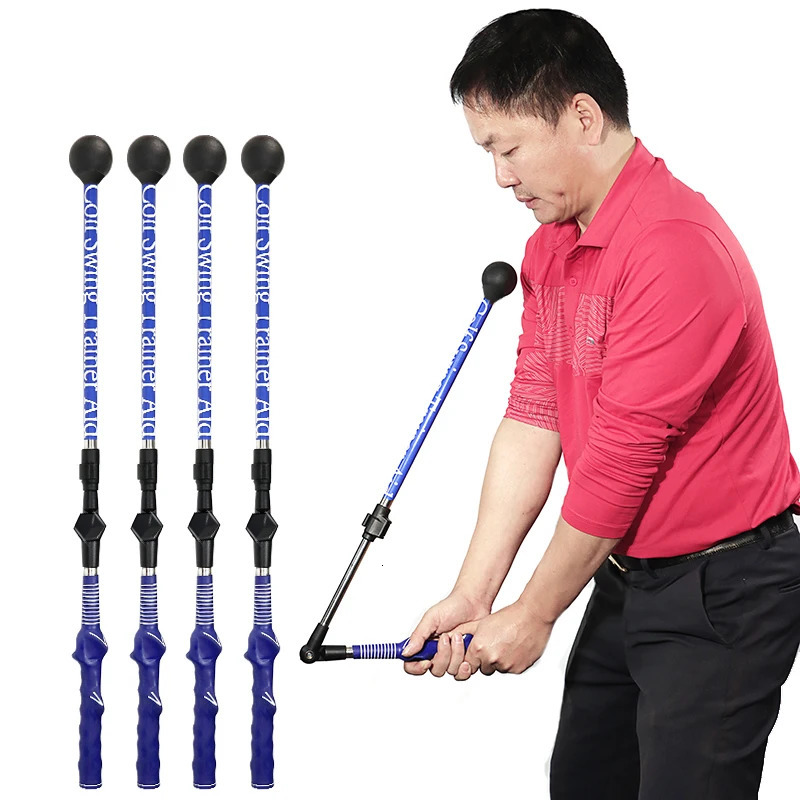 Folding Golf Swing Trainer Stick Posture Corrector Practice Swing Training Aids Upgrade With Rubber Rope Strength Exercises Blue 240108