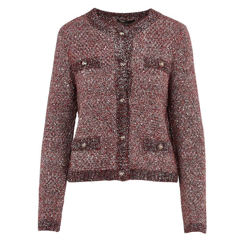 Maje New Button Color Contrast Socialite Knitted Coat Women's Sweater