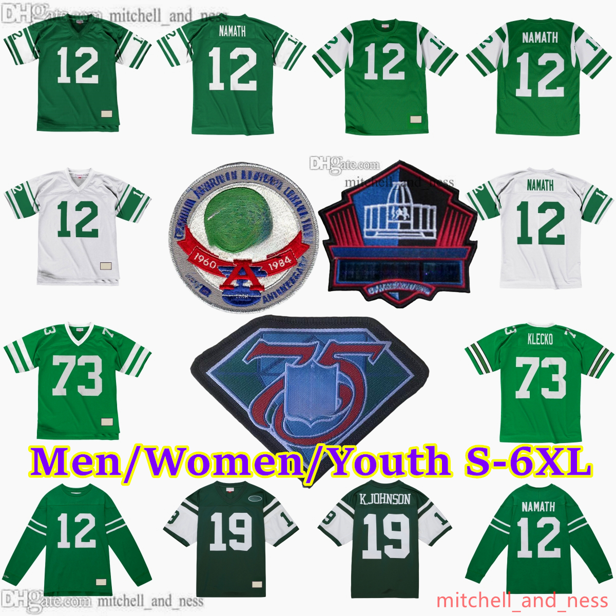 Custom S-6XL Classic Vintage Football 12 Joe Namath Jersey Throwback 1960-1999 Stitch 68 Kevin Mawae 28 Curtis Martin 13 Don Maynard 24 Darrelle Revis 73 Joe Klecko
