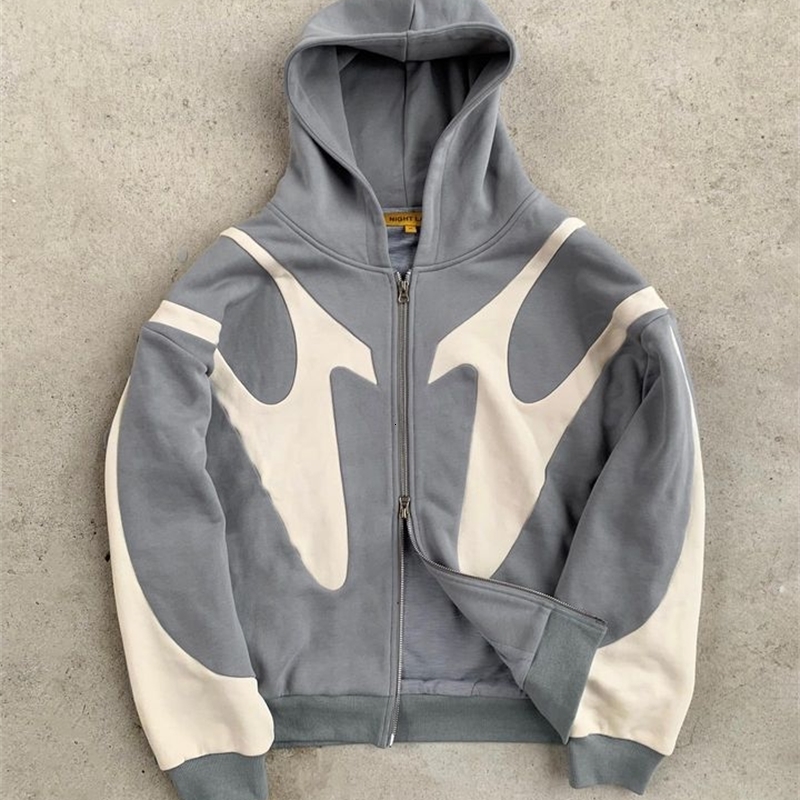 Y2K Zipper Hoodie Sweatshirt Mens Hip Hop Retro Patchwork Oversized Hoodie Harajuku Gothic Jacket Coats Clothes Streetwear 240106