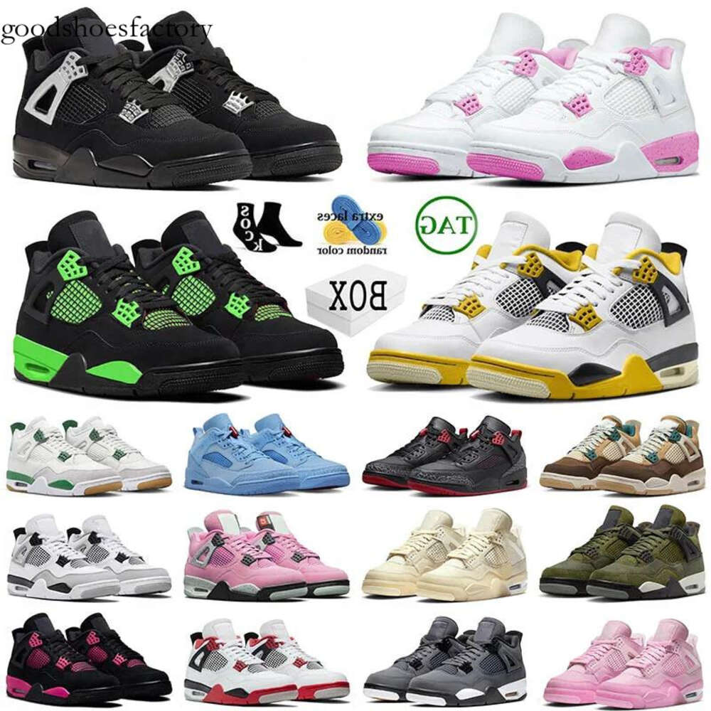 2024 New Jumpman 4 Pink 4s Basketball Shoes Black Panther Women Green Thunder Kaws Sports Men Sail Cacao Wow Trainers Sneakers with Box