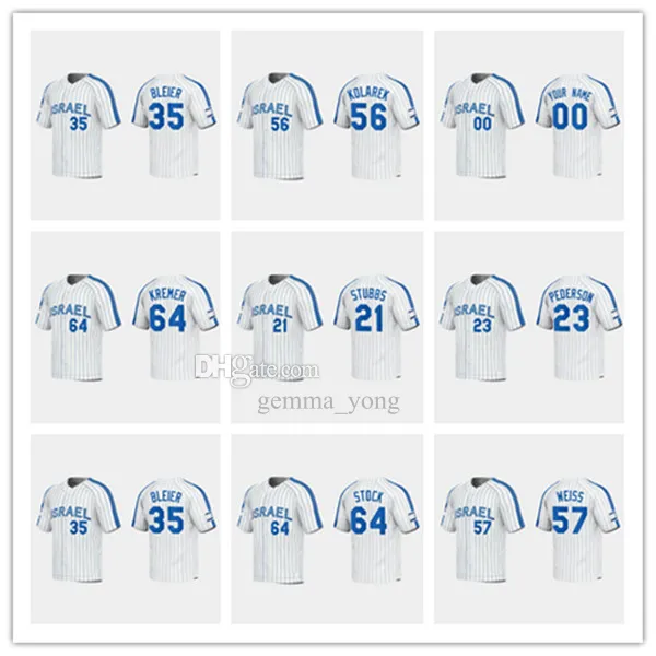 2023 Team Israel Baseball Jersey Alex Dickerson Zack Gelof Spencer Horwitz Noah Mendlinger Matt Mervis Danny Valencia Ryan Lavarnway Joc Pederson Ty Kelly Stubbs