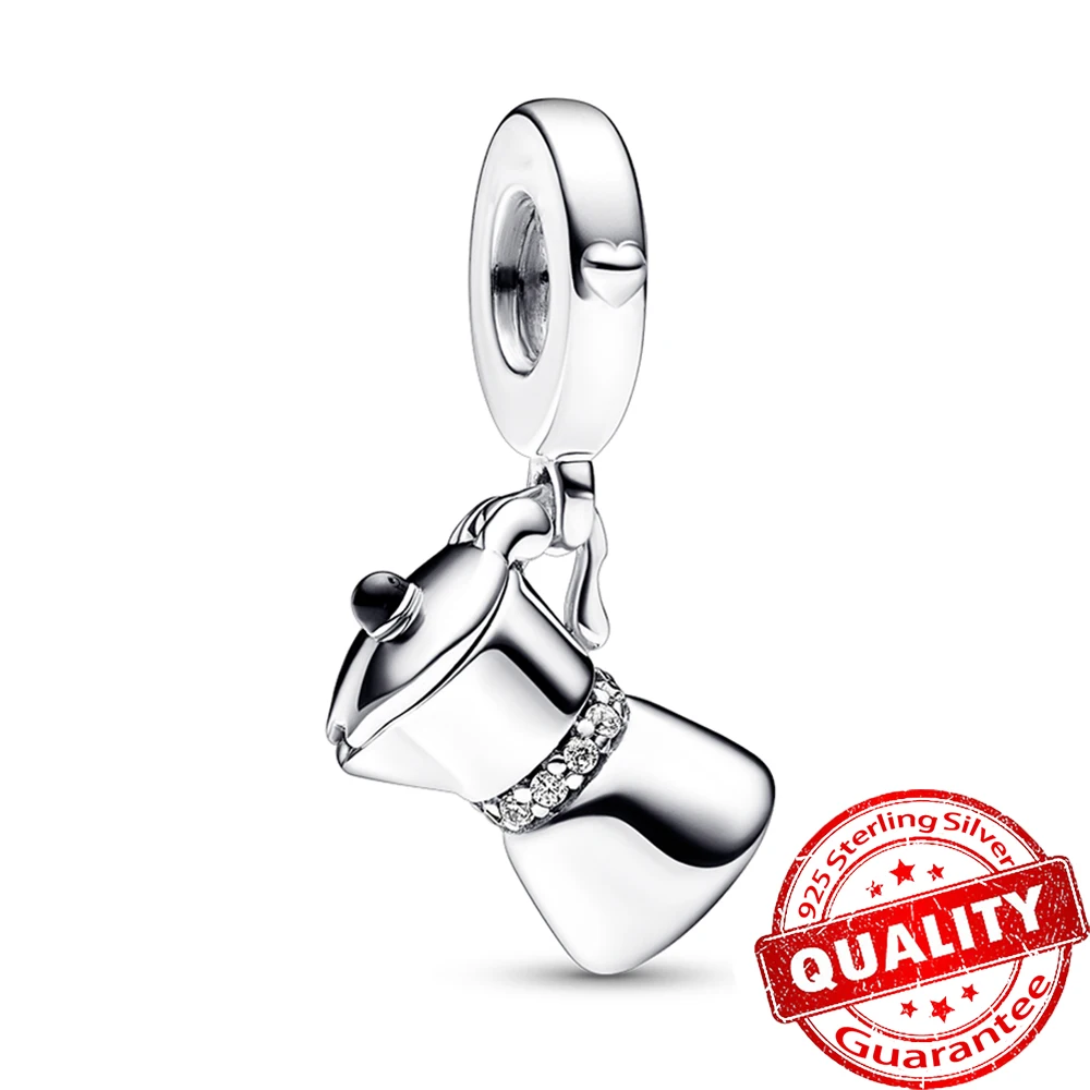 New 925 Sterling Silver Moka Coffee Pot Dangle Charm Fit Original Pan Bracelet Bangle Women DIY Jewelry Gift