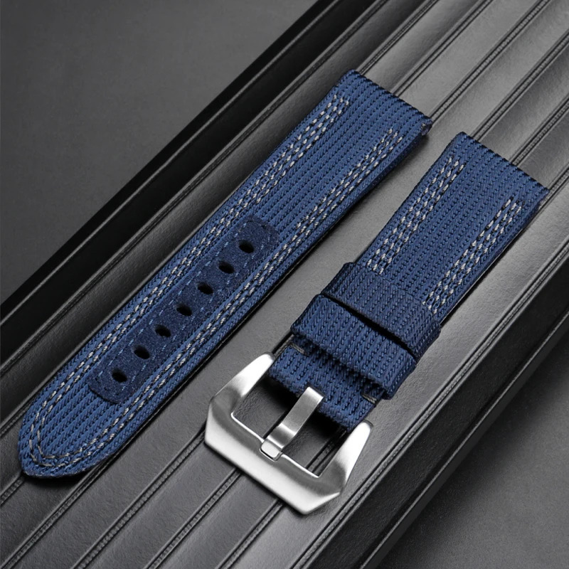 24mm 26mm Nylon Canvas Leather Watch Strap for 00984 985 Accessories Bracelet Black Blue Free Tools 240106