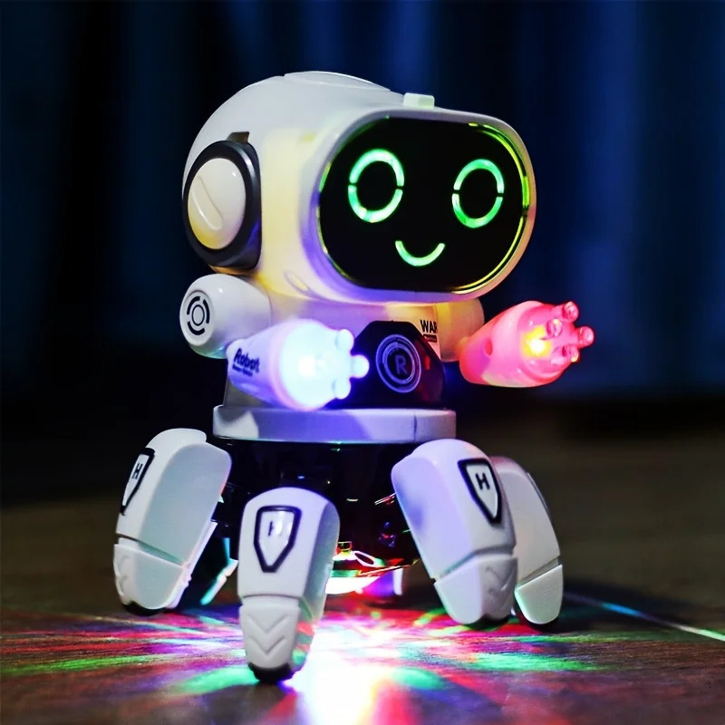 Cute 6-Claw LED Light Musical Dancing Robot An Educational and Interactive Toy for Kids - Perfect Gift for Boys 240108