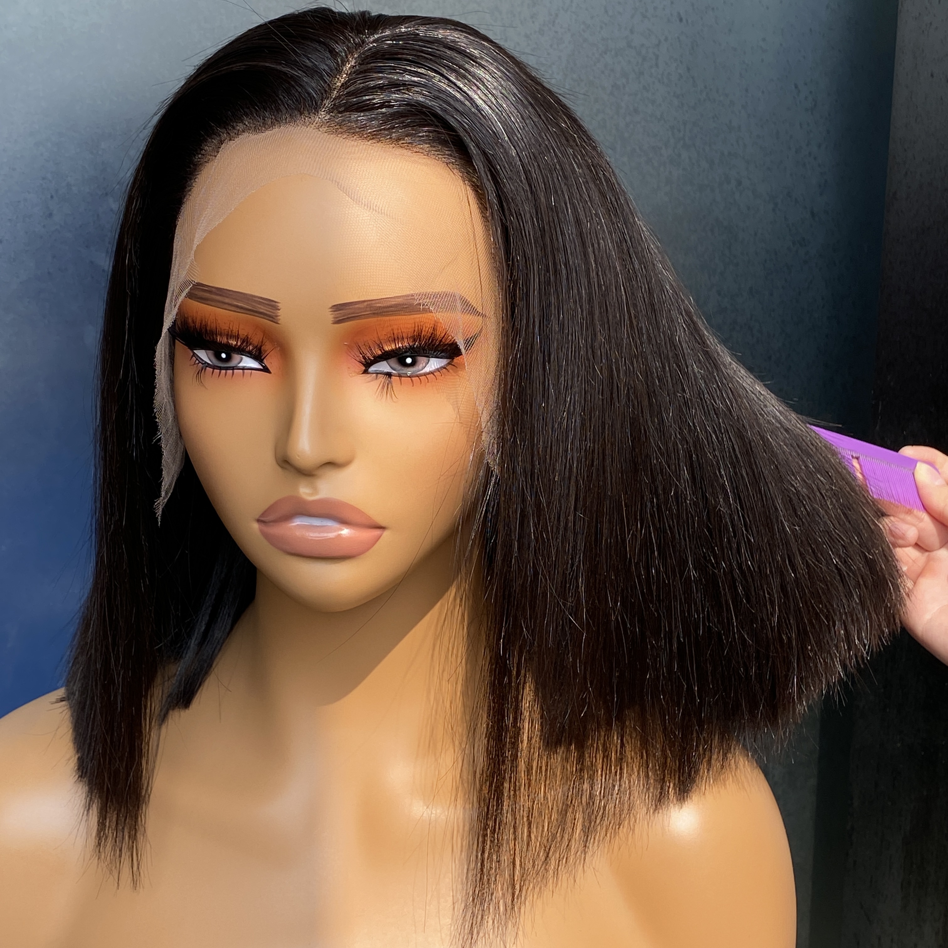 Brazilian Peruvian Vietnamese Double Drawn 12 Inch Natural Black Color 100% Raw Virgin Remy Human Hair Silky Straight 13x4 HD Lace Wig
