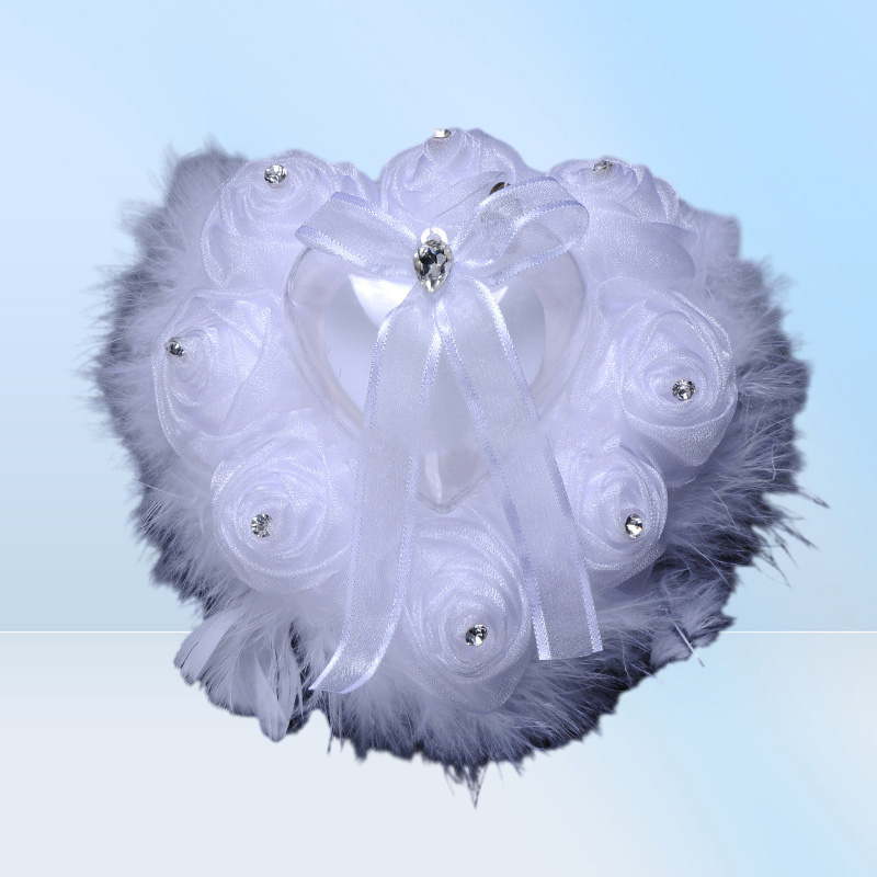Wedding Ring Pillow with Heart Box Floral Heart Shape Satin Rose Cushion Marriage Creative Suppliers High Quality BS5708