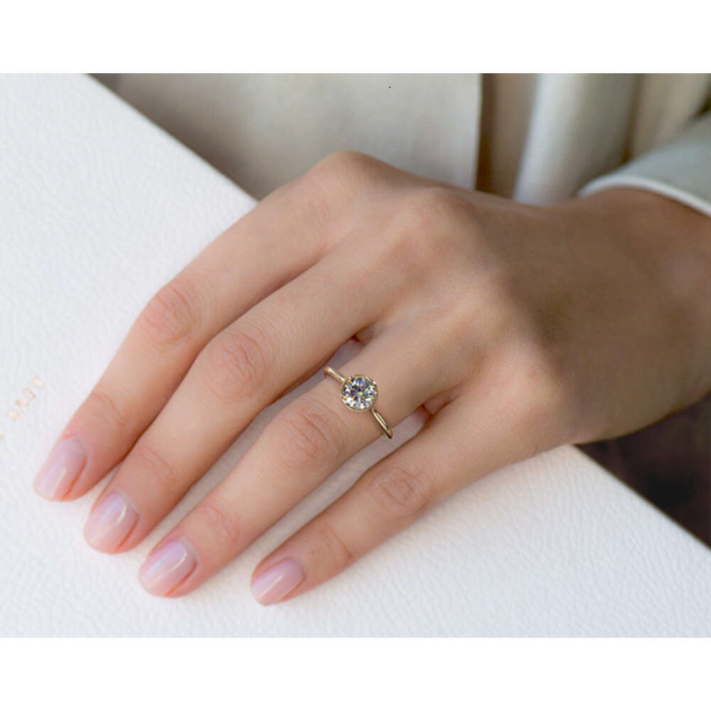 AAA GEMS Yellow Gold Lab Grown Dias VVS1 Moissanite Rings Comfort Fit Bezel Set Solitaire Engagement Ring