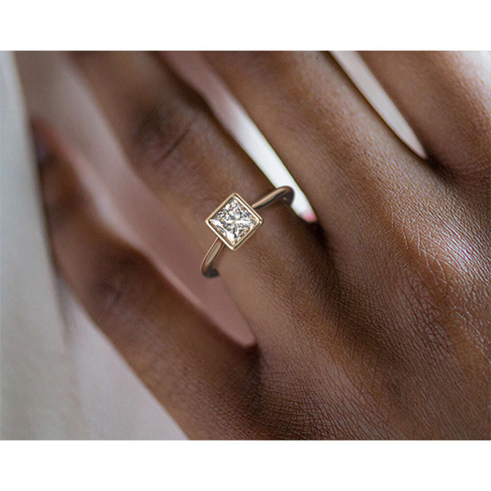 AAA GEMS Yellow Gold Lab Grown Dias VVS1 Moissanite Rings Comfort Fit Bezel Set Solitaire Engagement Ring