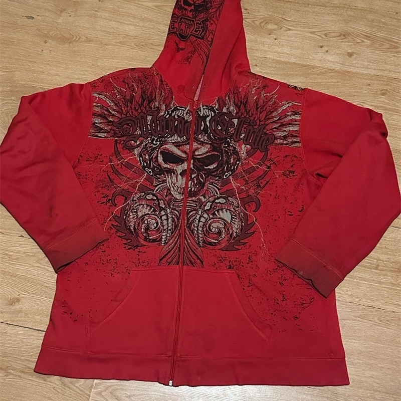 Y2k Hoodie Gothic Red Skull Pattern Printing Hip Hop Casual Sweatshirt Selling Personality Retro Hoodies Women Men Streetwear 240106